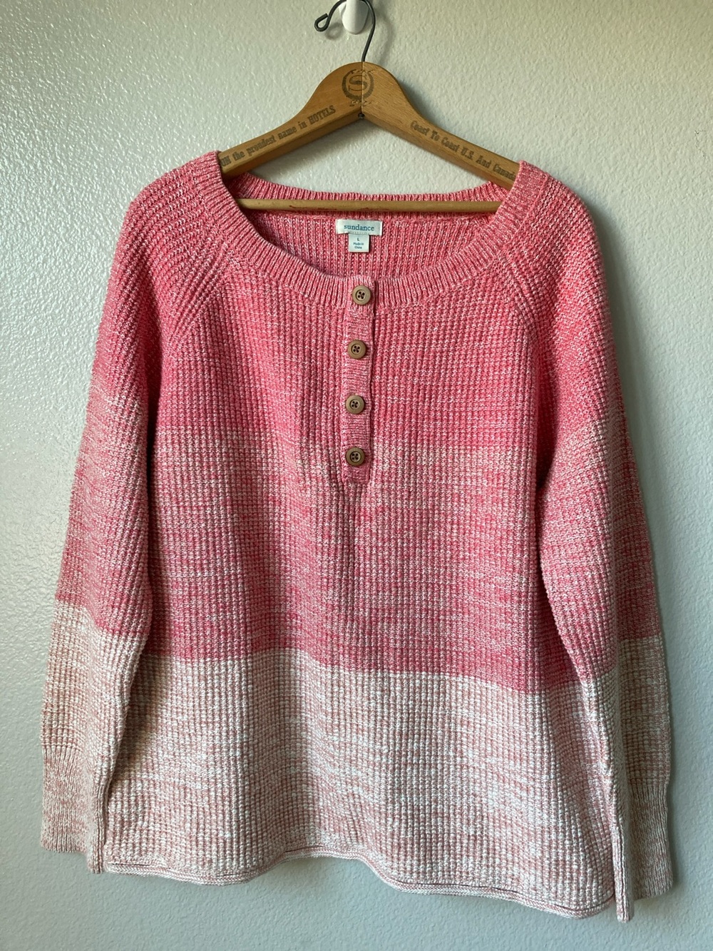 NWOT Sundance Avedon Sweater Henley button Pink stripe color block sz L